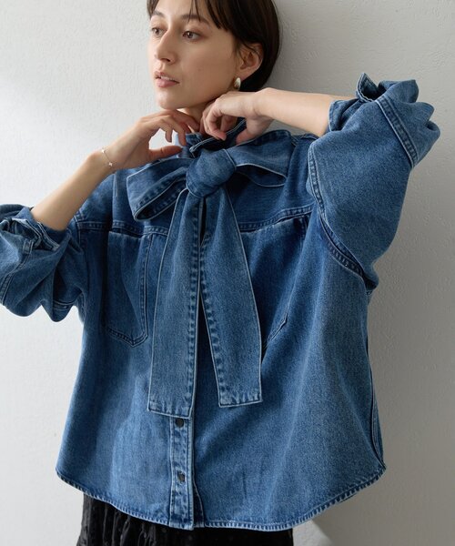 Whim Gazette（ウィム ガゼット） ブラウス シャツ デニムボウタイ