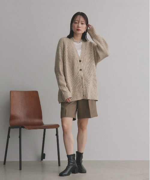 ad thie（アドティエ） カーディガン 片畦編み・Vネック MIXニット