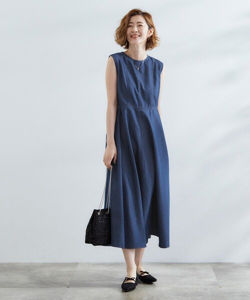 grove（グローブ） ワンピース すっきり見え 軽やかデニムノースリーブ