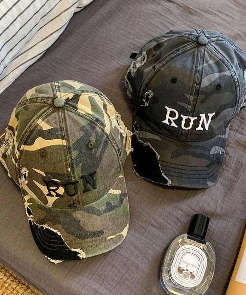 キャップ 帽子 フロントロゴカモフラダメージキャップ レディース