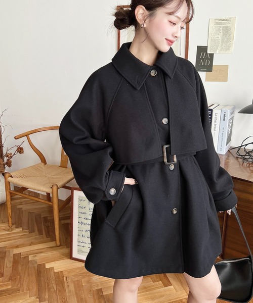 moment+ ステンカラーコート コート ニットメルトン2WAYアレンジカラー