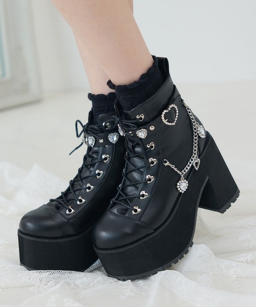 DearMyLove ブーツ キラキラハートチャーム付きチェーンショートブーツ