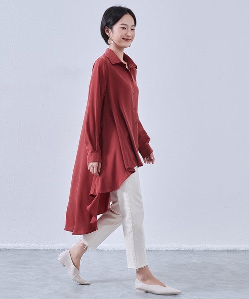 On One's Own ブラウス シャツ ロングバックフレアブラウス長袖シャツ