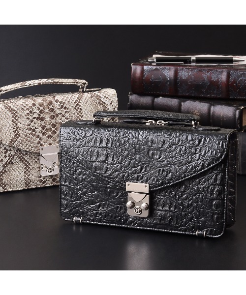 クラッチバッグ オーストリッチ・パイソン型押しメンズセカンドバッグ