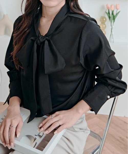 ブラウス シャツ 2way シフォン ジョーゼット ボウタイ レディース