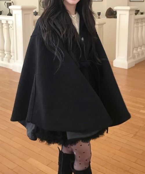 Diosfront ポンチョ オーバーサイズメルトンポンチョコート レディース