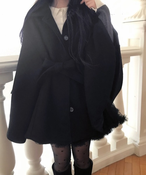 Diosfront ポンチョ オーバーサイズメルトンポンチョコート レディース