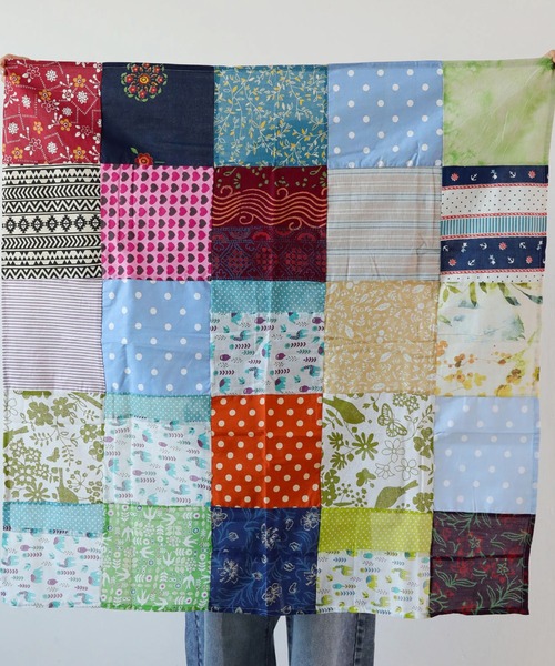 ブランケット パッチワーク ハンドメイド マルチカバー 100cm×100cm