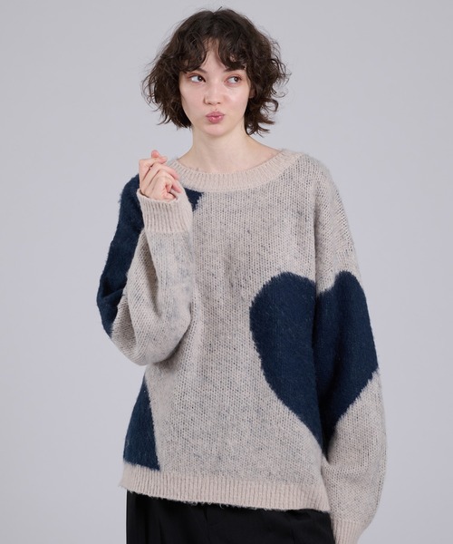 ONCILY（オンシェリー） セーター ニット HEART MIX PATTERN SHAGGY