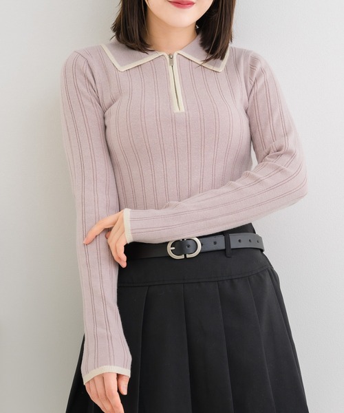 Emsexcite（エムズエキサイト） ニット バイカラー襟ZIPNT レディース