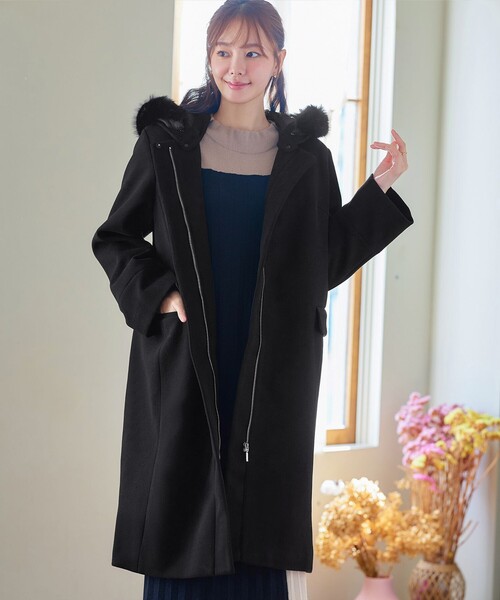 Tiaclasse コート アウター 2WAYフード付きフェイクウールコート
