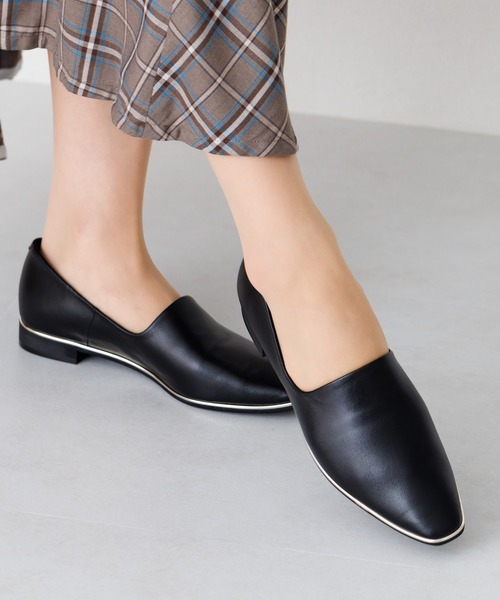 HIMIKO パンプス 「Made in Japan」メタルラインソフトレザーフラット