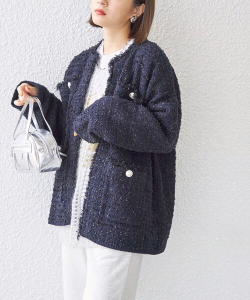 SHIPS（シップス） カーディガン 「手洗い可能」ニット ツイード