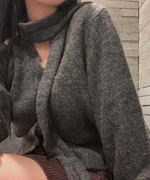 leune（ルネ） カーディガン チョーカーマフラー付きVネッククロップ