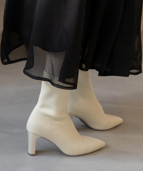 RANDA（ランダ） ブーツ ストレッチ プレートヒールソックスブーツ