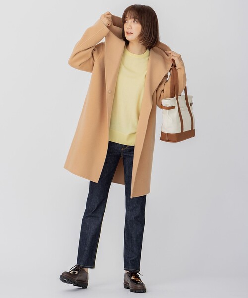 コート アウター ウールリバー フード付き ミドル丈コート レディース