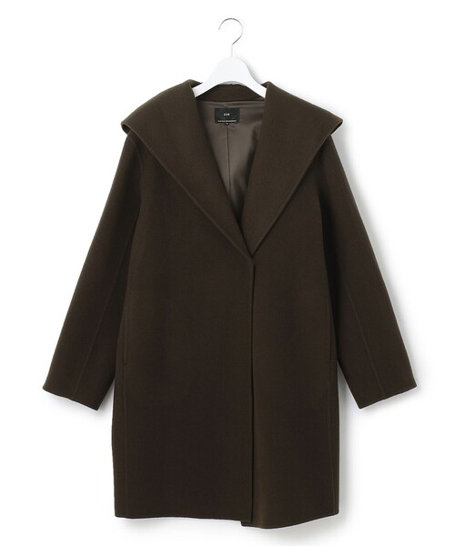 コート アウター ウールリバー フード付き ミドル丈コート レディース