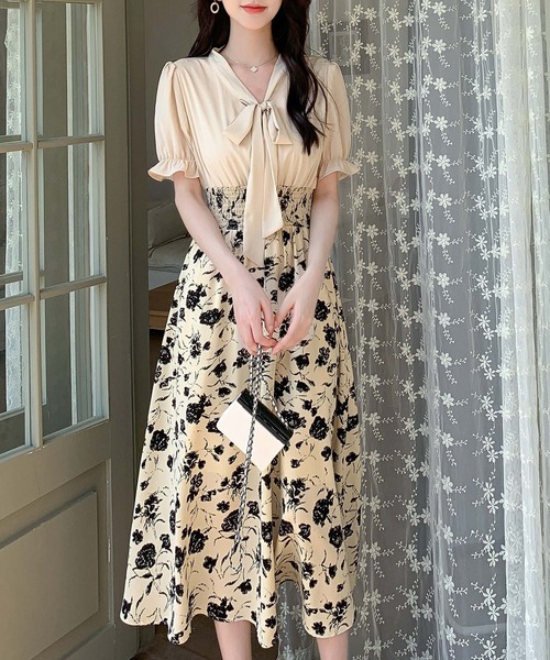 DAY CLOSET ワンピース レディース 花柄ボウタイセットアップ風