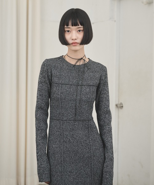 AIC. ワンピース ビスチェデザインミックスニットロングワンピース