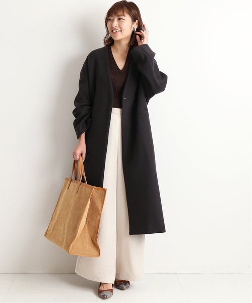 イエナ ナチュラル ウール100%ノーカラーロングコート サイズ36 IENA