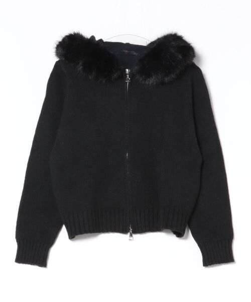 パーカー フェイクファー フードジップアップ ニットパーカー
