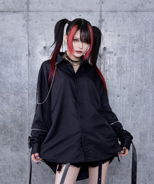 Amilige（アミリージュ） ブラウス シャツ クロスロゴプリント袖リング