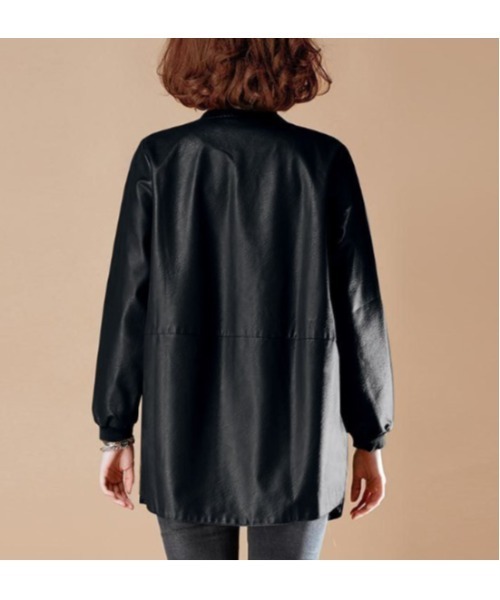 ジャケット ノーカラージャケット PUレザーMA-1ロングジャケット