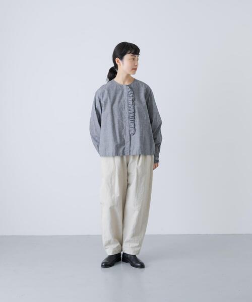 かぐれ ブラウス シャツ コットンシルクフリルブラウス レディース