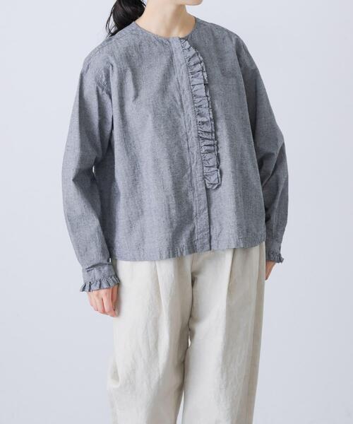 かぐれ ブラウス シャツ コットンシルクフリルブラウス レディース