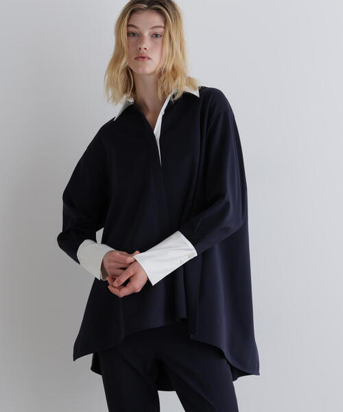 LE PHIL ネイビーブラウス 2WAYツイルロングスリーブブラウス | LE