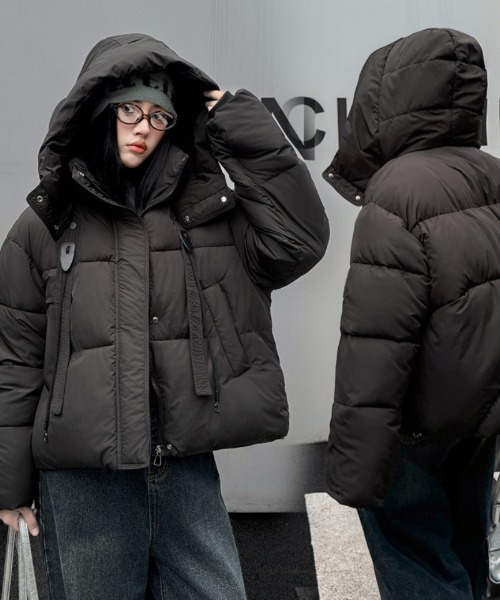 ダウンコート ダウンジャケット フード付き フロントテープデザイン