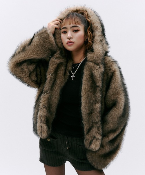 GOSSIP CLUB コート アウター フード付きファージャケット レディース