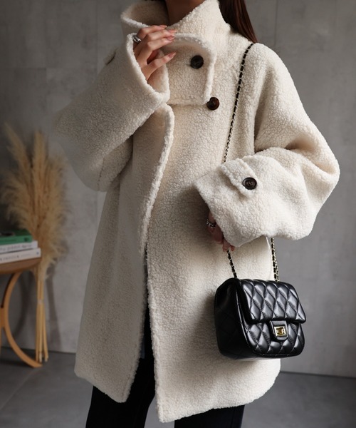 sakishimatokyo コート アウター ボアスタンドカラーミドルコート