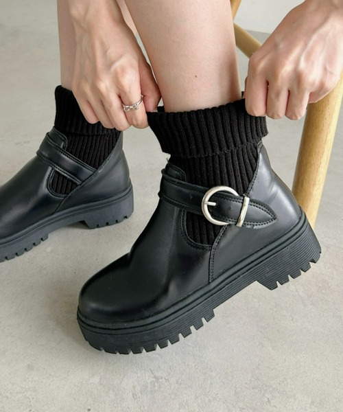 Loueme ブーツ ニットドッキングベルトソックスブーツ レディース