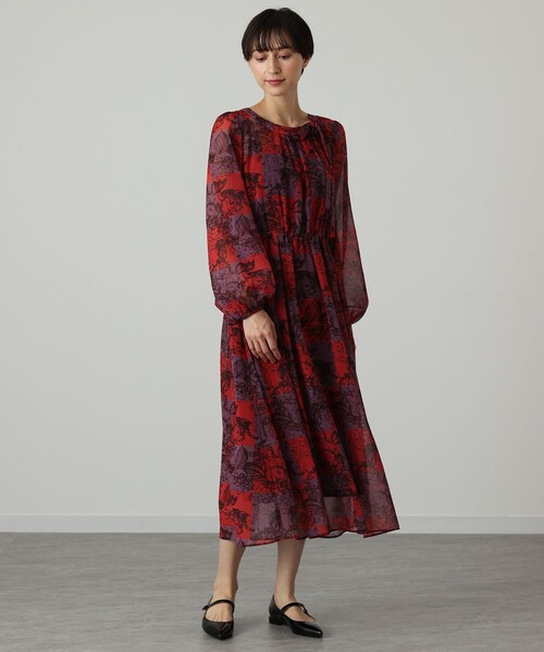 ANAYI（アナイ） ワンピース チェックフラワープリントタイ付き