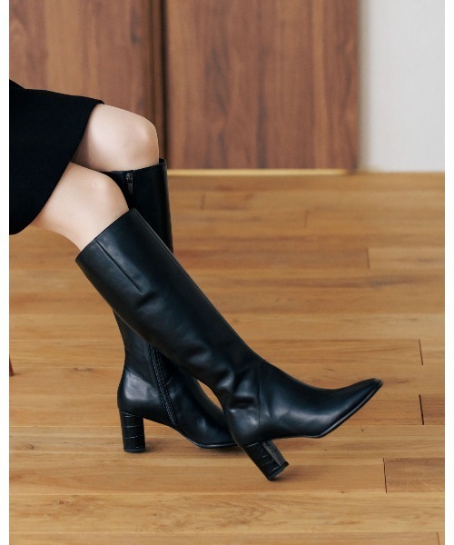 HIMIKO ブーツ 「Made in Japan」「撥水」レザーフィットロングブーツ