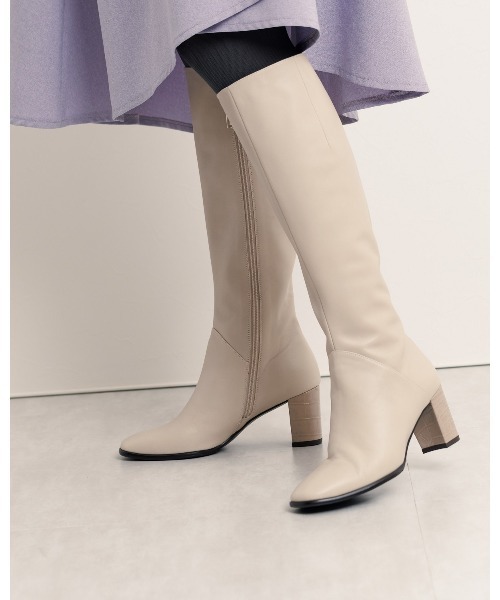 HIMIKO ブーツ 「Made in Japan」「撥水」レザーフィットロングブーツ