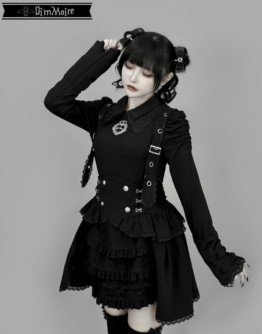 DimMoire【ディムモアール】夢纏うサスペンダースカート/Black