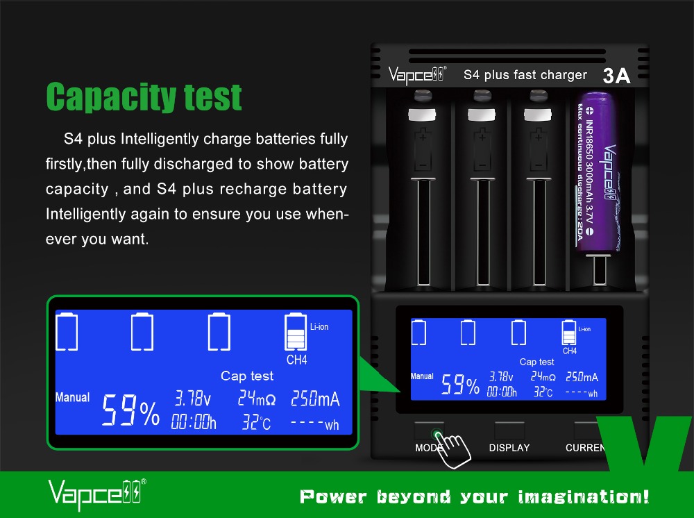 Vapcell S4 plus LCD Display 3A Intelligent Li-ion/IMR/Ni-MH