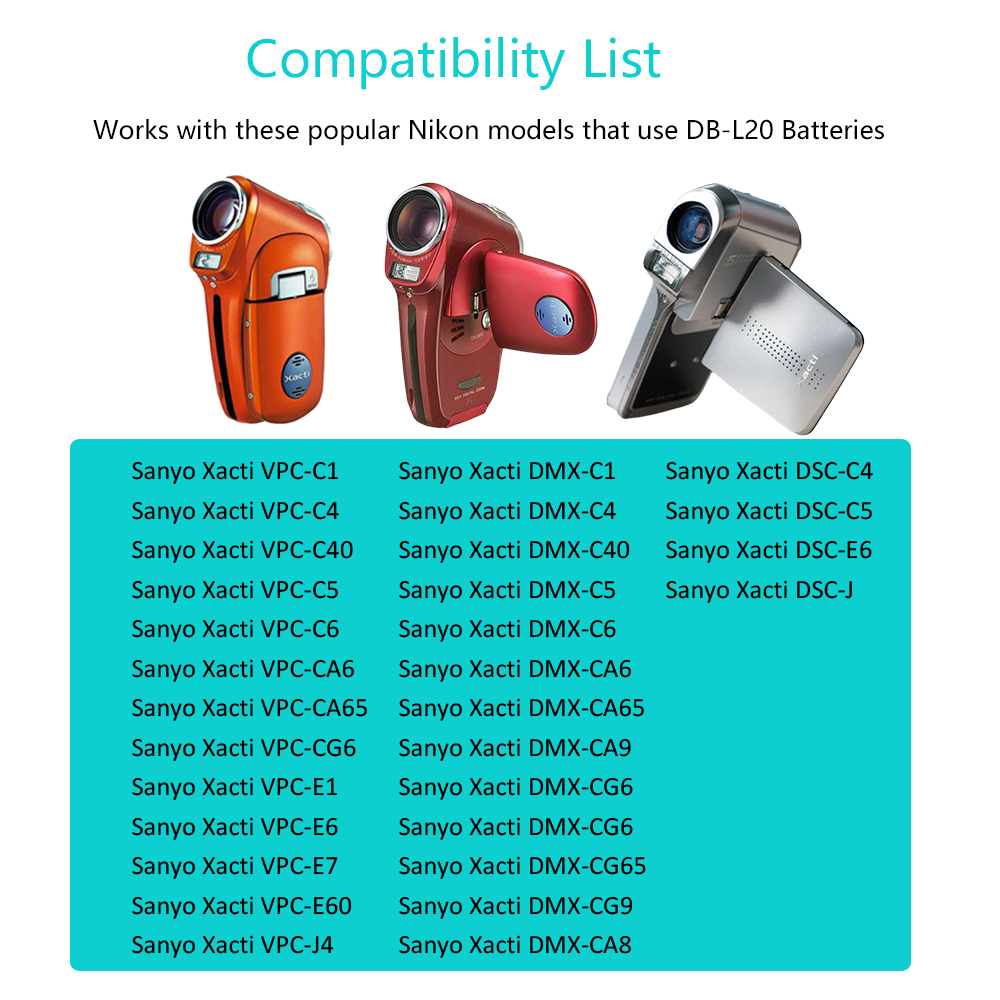 DB-L20 Battery or LCD Charger For Sanyo Xacti DMX-C1 C4 C5 C6 CA6