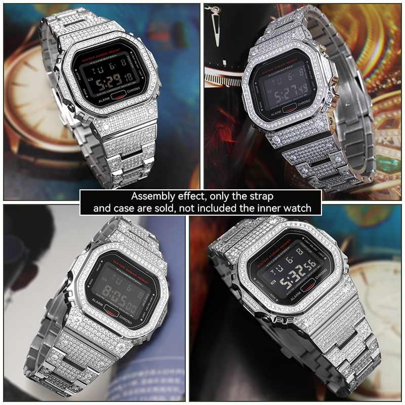 Caphterダイヤモンド象眼細工時計ケース、ステンレス鋼ベゼル、時計