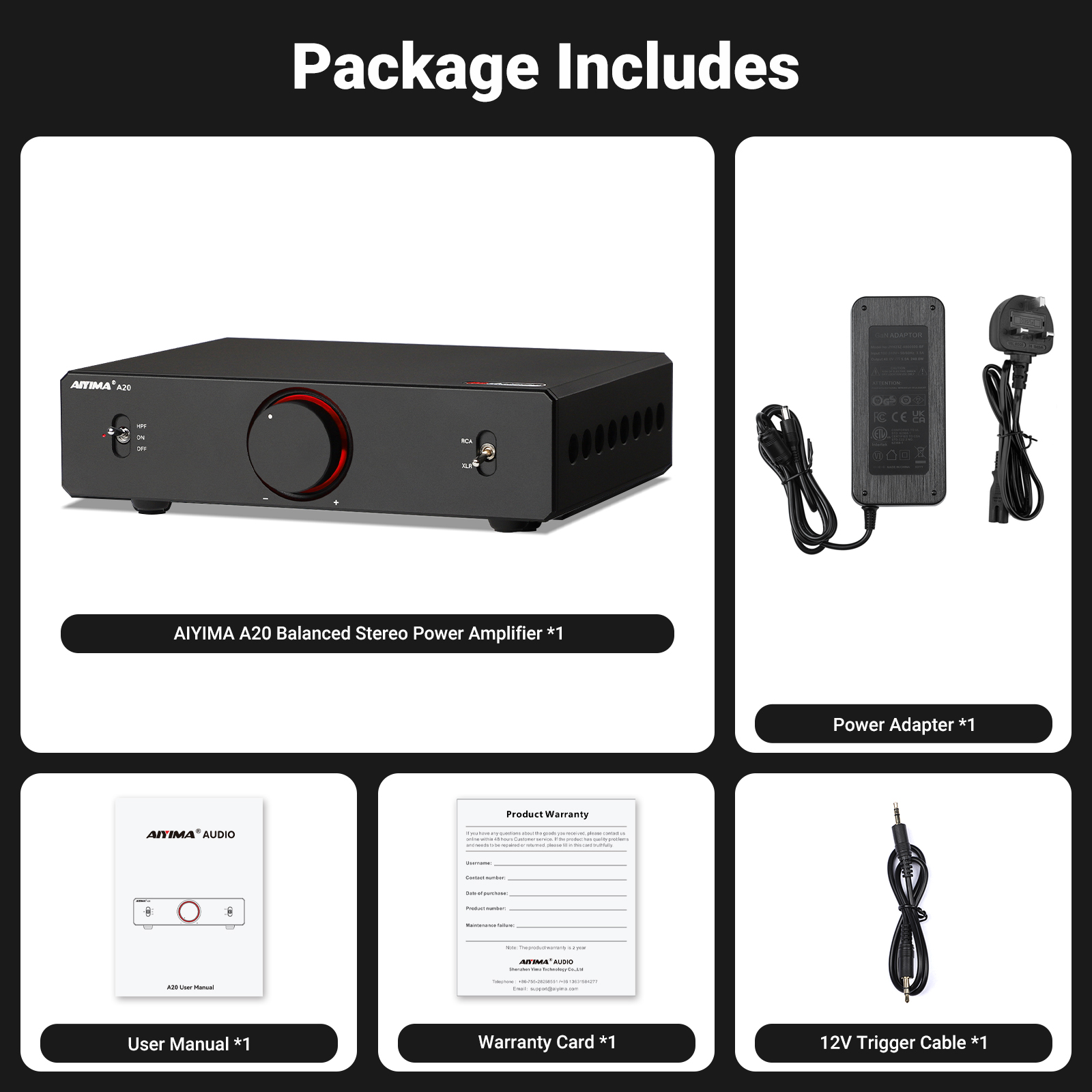 AIYIMA A20 PFFB パワーアンプ TPA3255 HiFi 300W×2 ステレオパワー