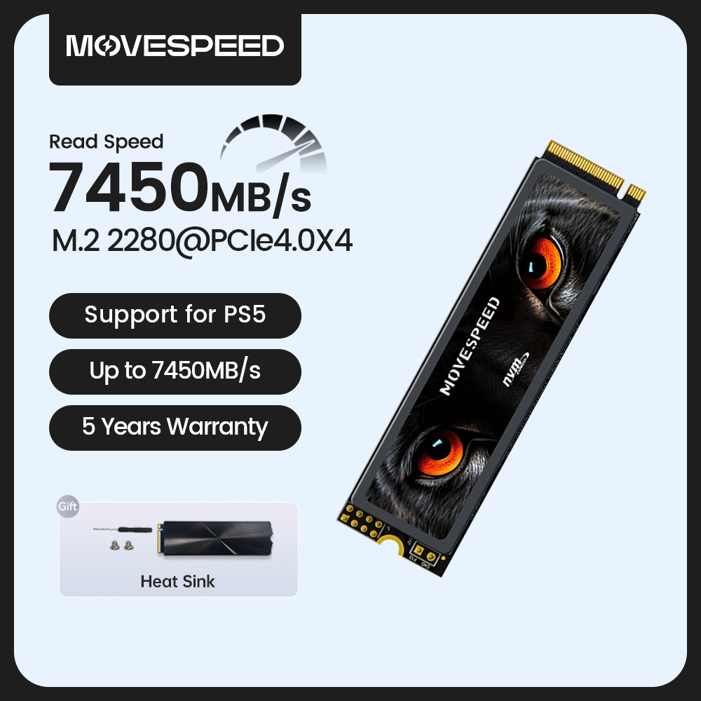 MOVESPEED 7450MB/s SSD NVMe M.2 2280 4TB 2TB 1TB Internal Solid