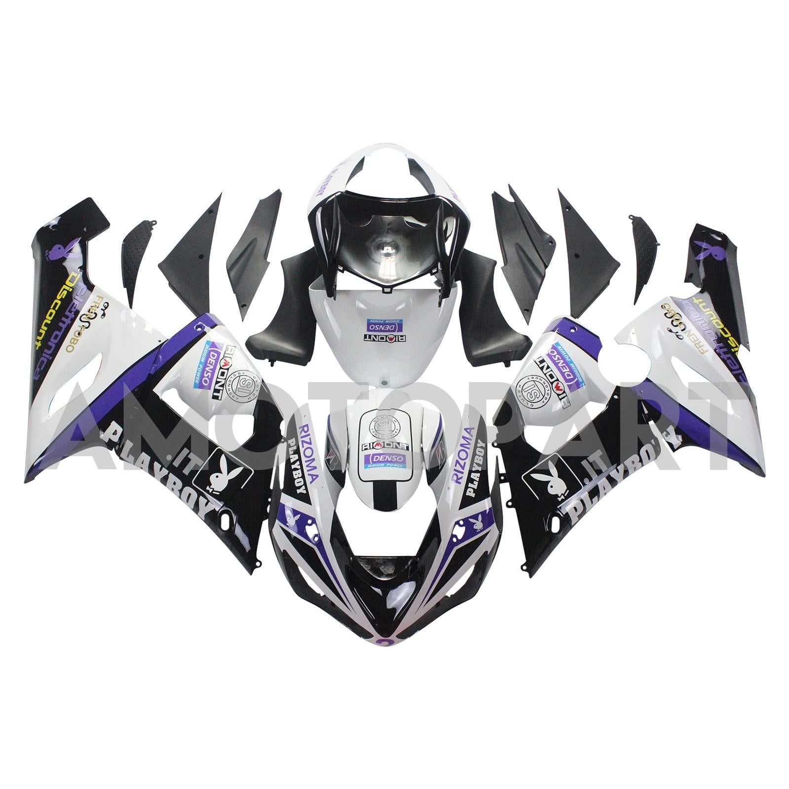 Amotopart Kawasaki 2005-2006 ZX6R 636 Black White Playboy Fairing Kit