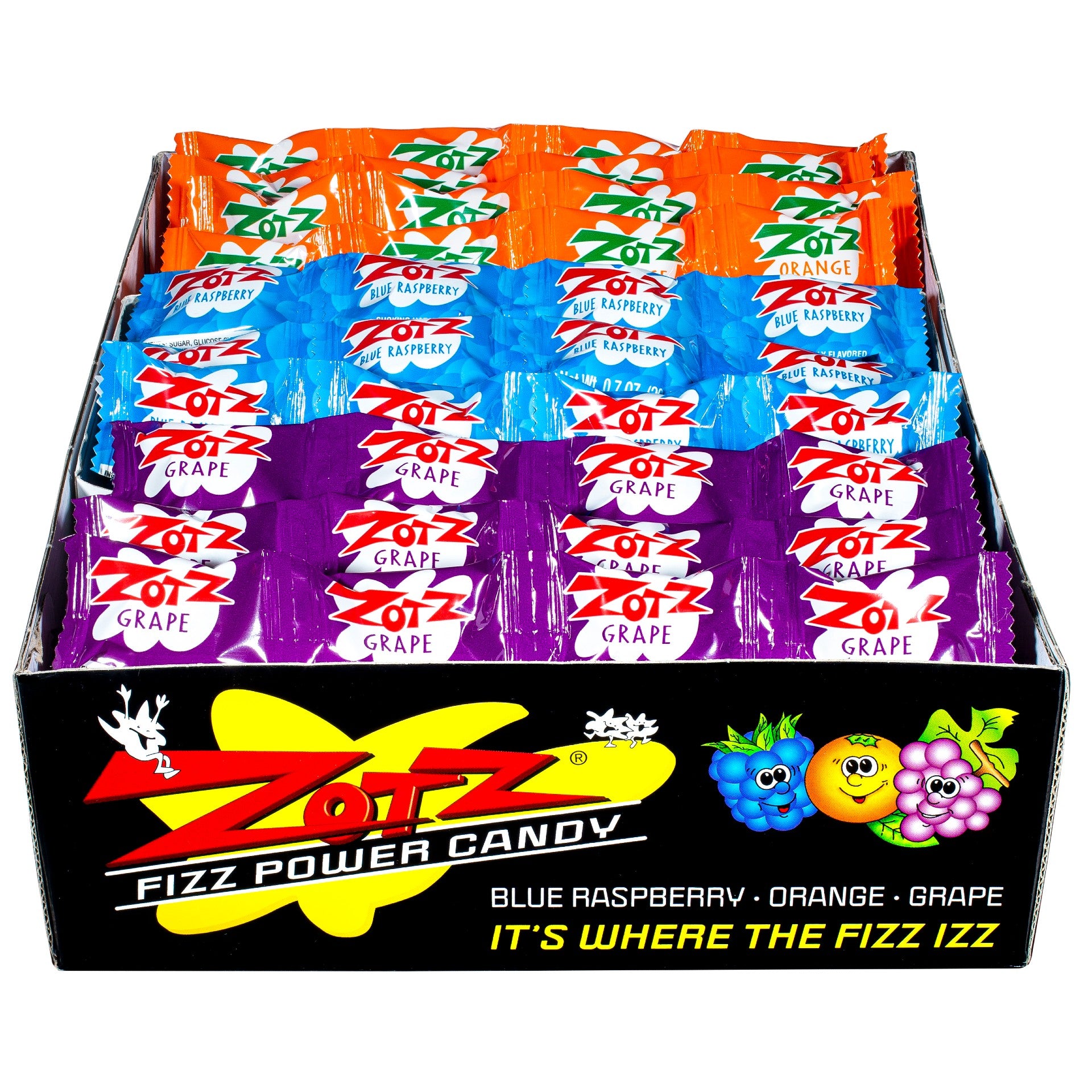 Zotz Fizz Power Candy Strings Blue Raspberry, Orange & Grape - All