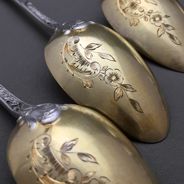 フランス「Emile Huingnard 工房 天使文 ティースプーン 6本セット 長