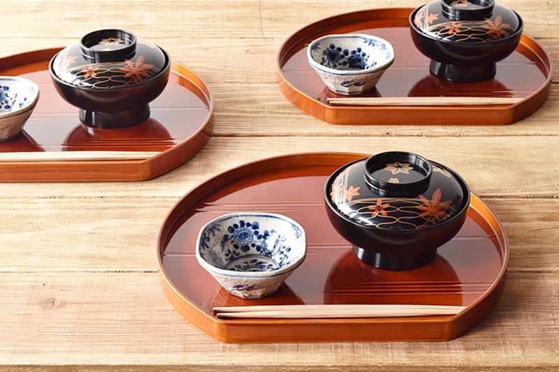 飛騨春慶塗 半月盆 岩本漆器店 5客セット - 生活骨董と古布の