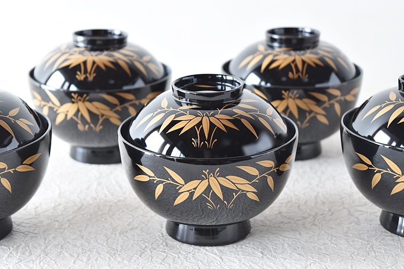 輪島塗木製 お椀 吸物椀 本金 骨董 時代蒔絵 5脚G53 輪島塗木製お椀