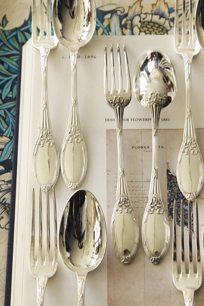 アンティークシルバーカトラリー スプーンフォーク リボン boulenger