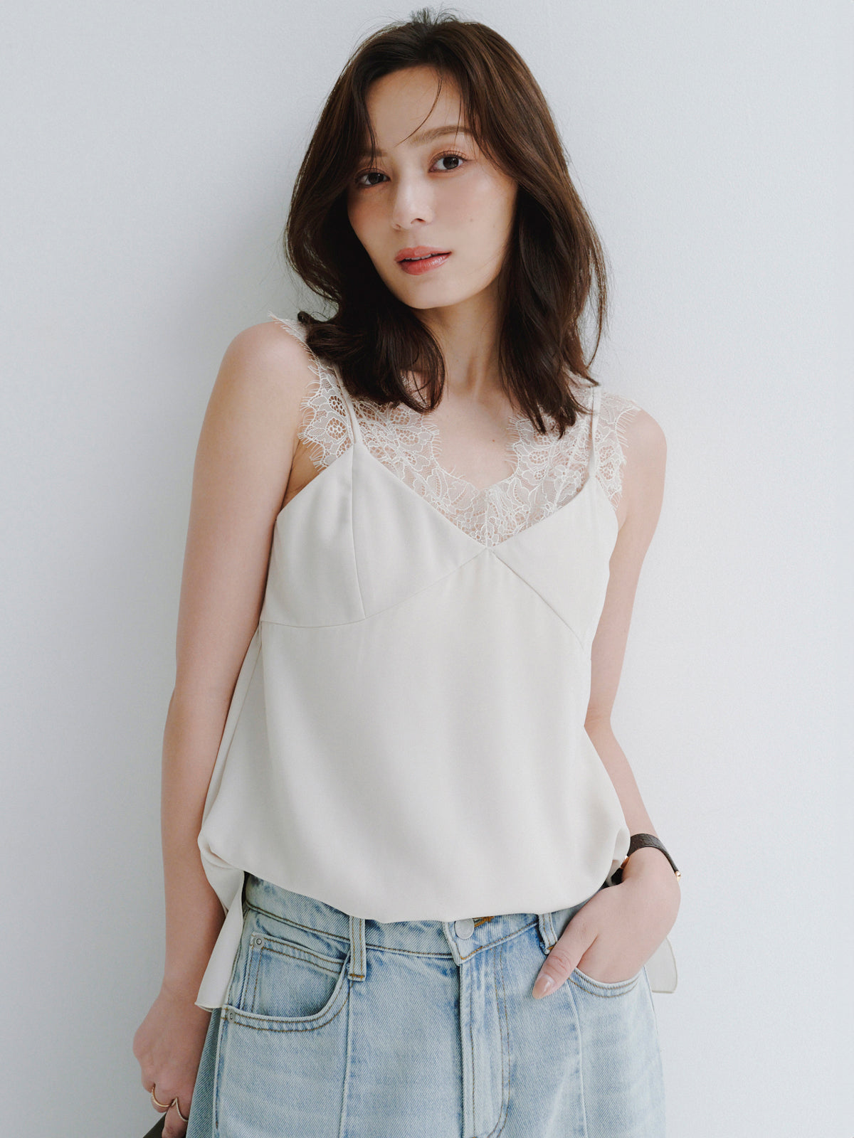 レーストリムカップインキャミソール